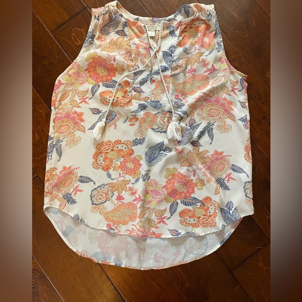 Floral Sleeveless Top - Cream and Pink